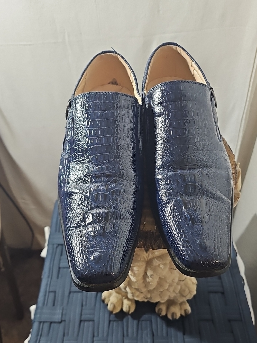 Men's Navy Croc-Embossed Slip-On Loafers